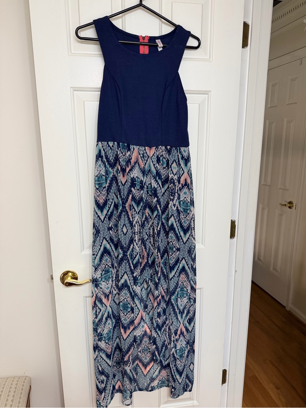 Xhilaration Navy Maxi Dress with Patterned Aztec Skirt